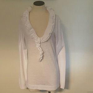 CAbi 656 White Crinkle Ruffle Tee Top  NWT